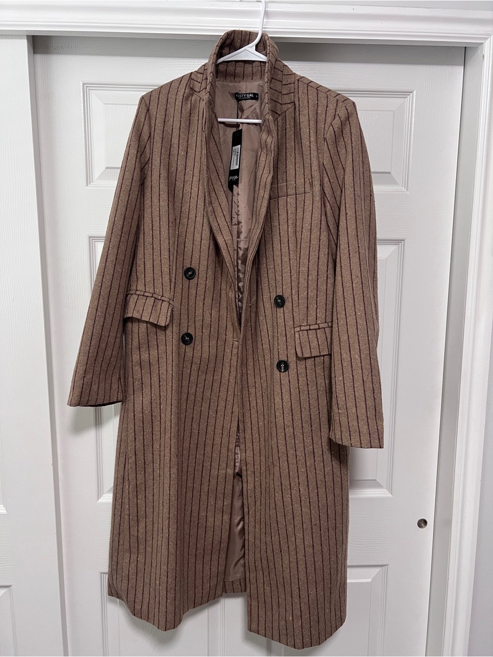 Nasty Gal Brown Pinstripe Double-Breasted Trench Coat